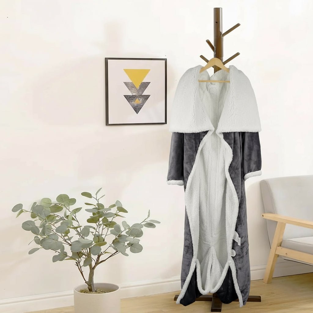Wearable Heated Sherpa Fleece Blanket With Sleeves For Seniors