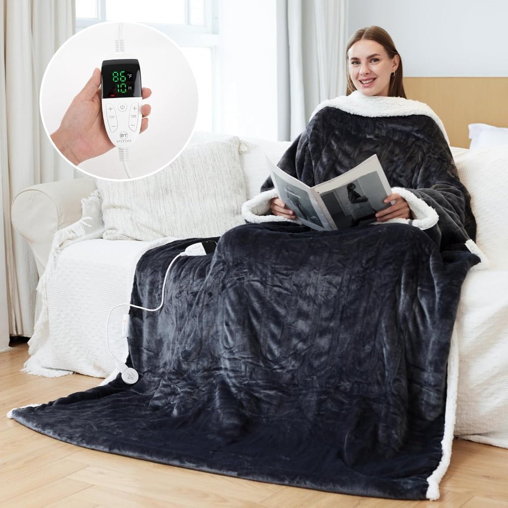 Wearable Heated Sherpa Fleece Blanket With Sleeves For Seniors