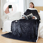 Wearable Heated Sherpa Fleece Blanket With Sleeves For Seniors