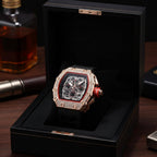 Elegante Herren Uhr Tonneau mit Strassverzierung – Hochwertige Armbanduhr für jeden Anlass 0