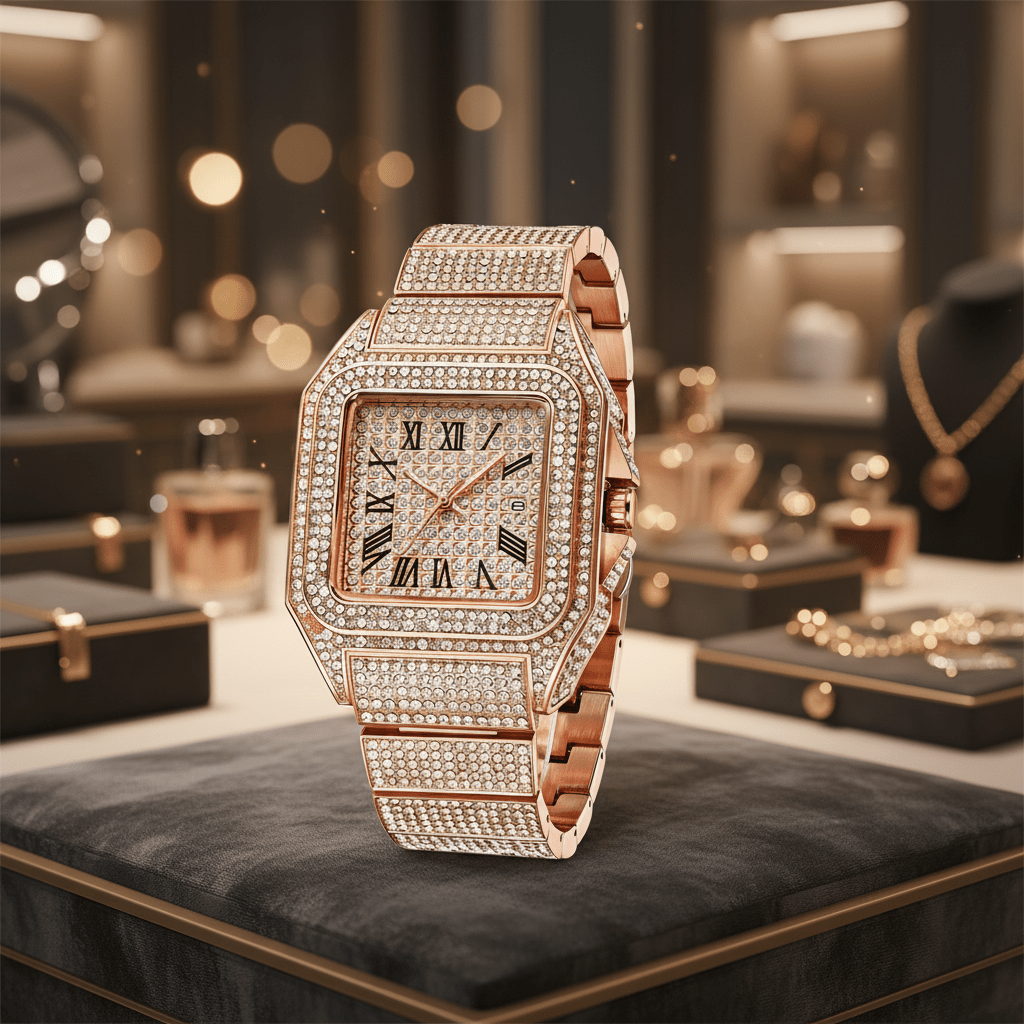 Elegante Strassuhr Damen - Quadratisches Design, Edelstahl, Hochwertige Materialien, Vielseitig für Jeden Anlass 3