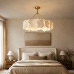 Petalwisp Copper Alabaster Chandelier With Sculptural Panels