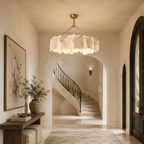 Petalwisp Copper Alabaster Chandelier With Sculptural Panels