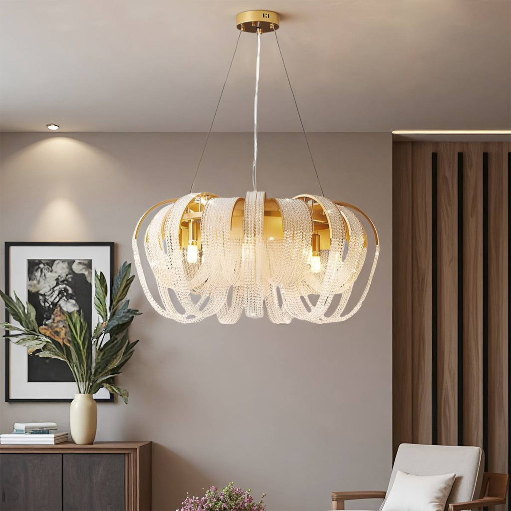 Aurelia Crystal Bead Chains Chandelier in Gold Plated Finish