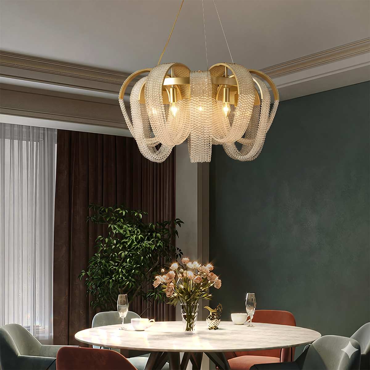 Aurelia Crystal Bead Chains Chandelier in Gold Plated Finish