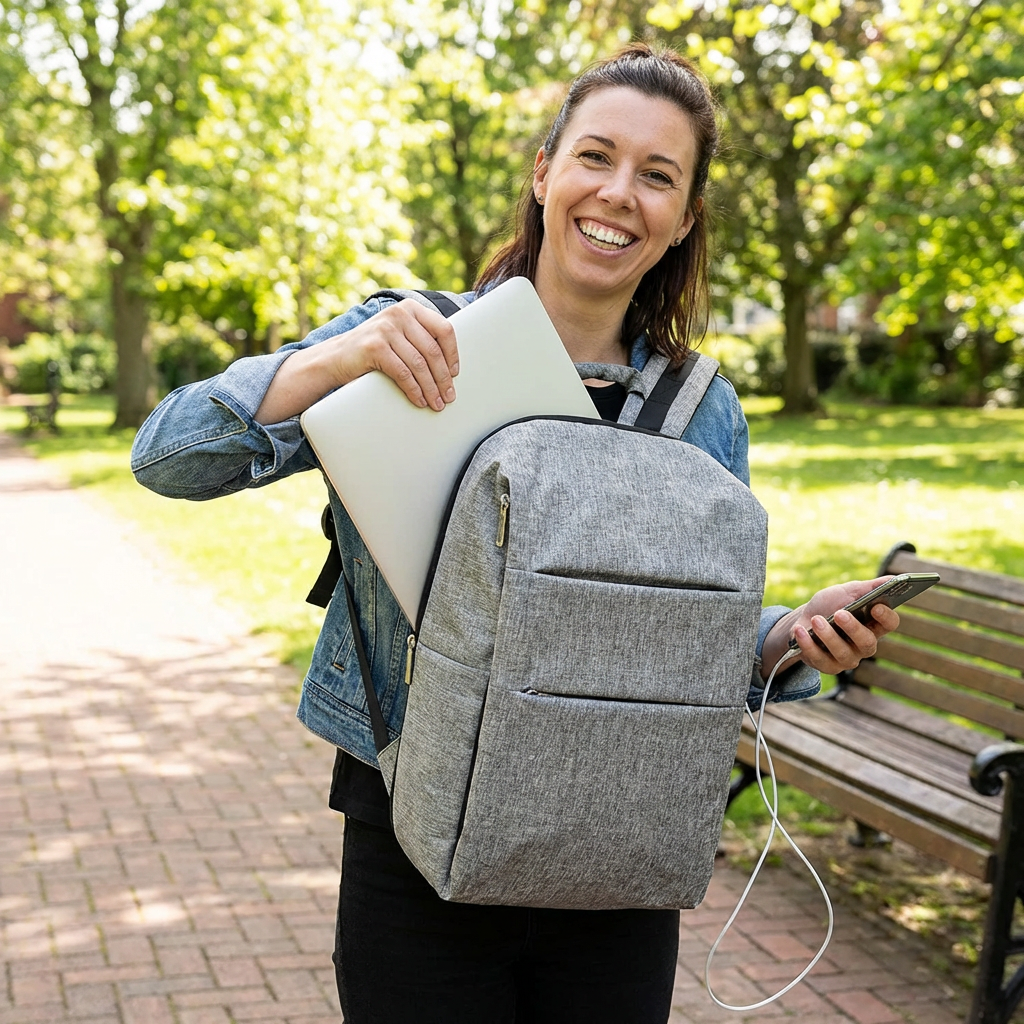 Rucsac pentru laptop, rezistent la apă, cu bretele căptușite și compartiment pentru laptop | Fioriscas