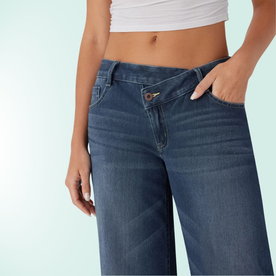 Blugi elastici asimetrici cu talie joasă FlexFit Secret pentru femei | Fioriscas