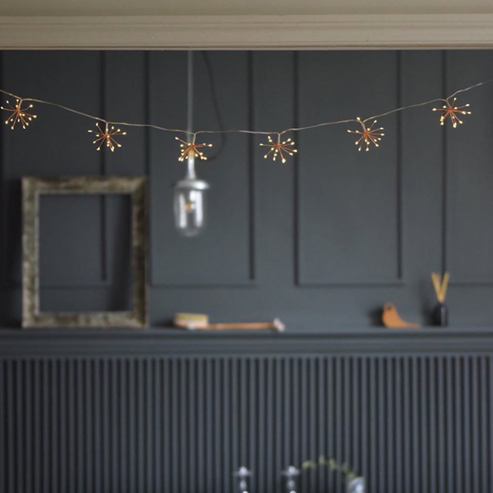 Decorative copper string lights with adjustable arms & soft warm light - Fioriscas