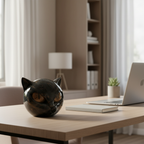 NoirCat Sculpture – Black Cat Head with Hypnotic Eyes