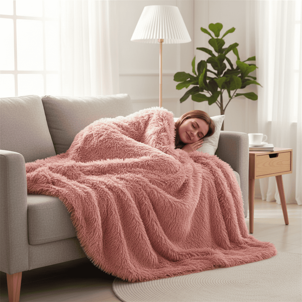 Soft artificial fur blanket with velvet-like warmth - Fioriscas