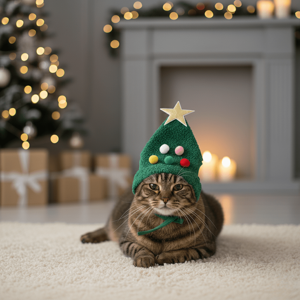 Plush Christmas Hat with Elegant Gold Trim for Pets - Fioriscas