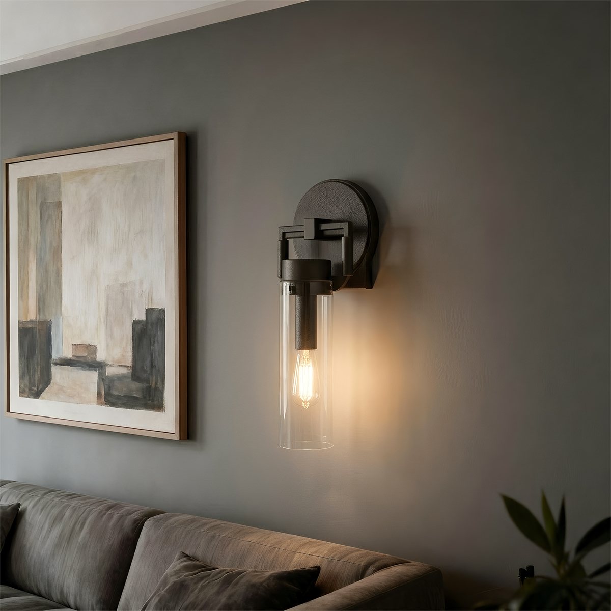 OrionGlass Cylindrical Wall Sconce With Wrought Iron Finish