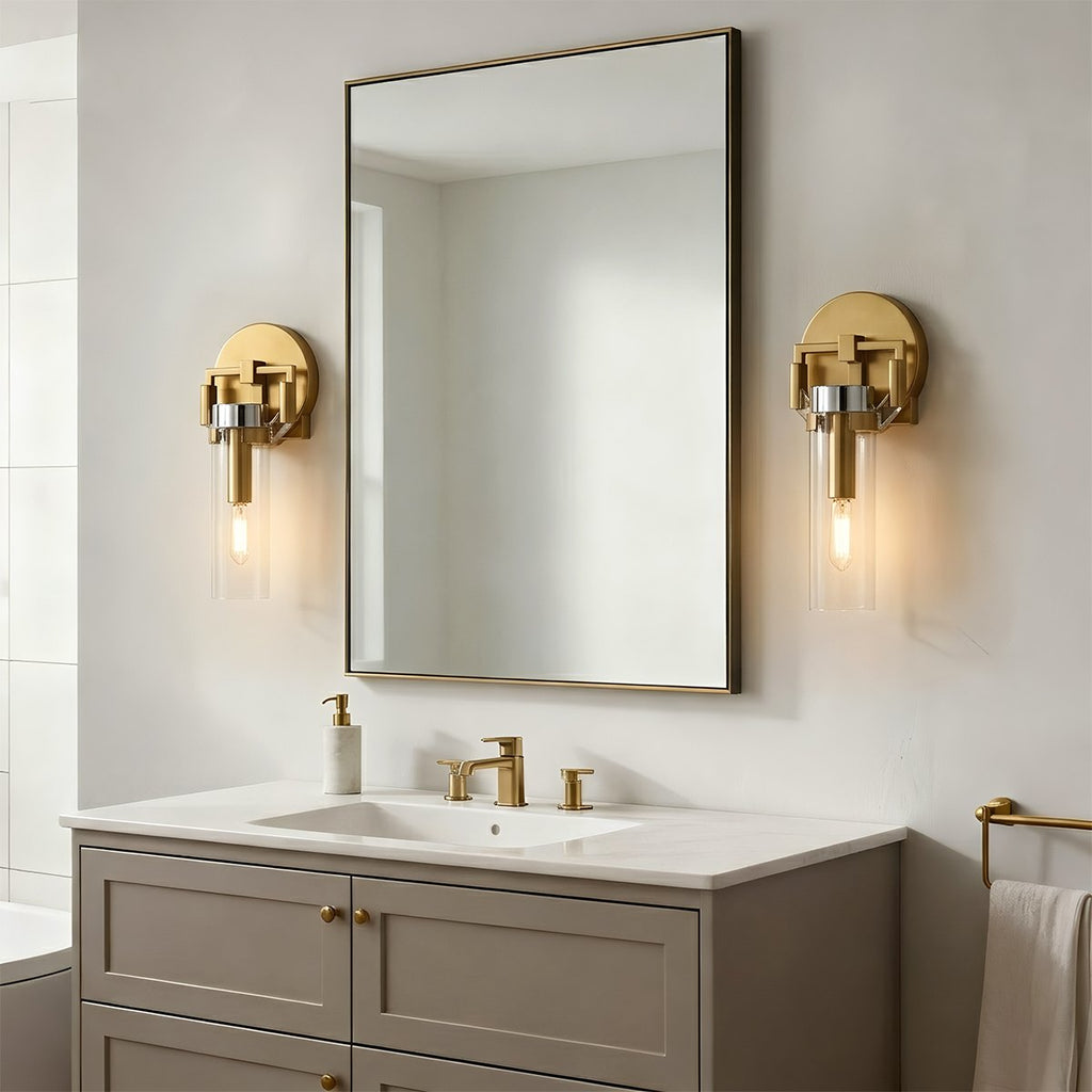OrionGlass Cylindrical Wall Sconce With Wrought Iron Finish