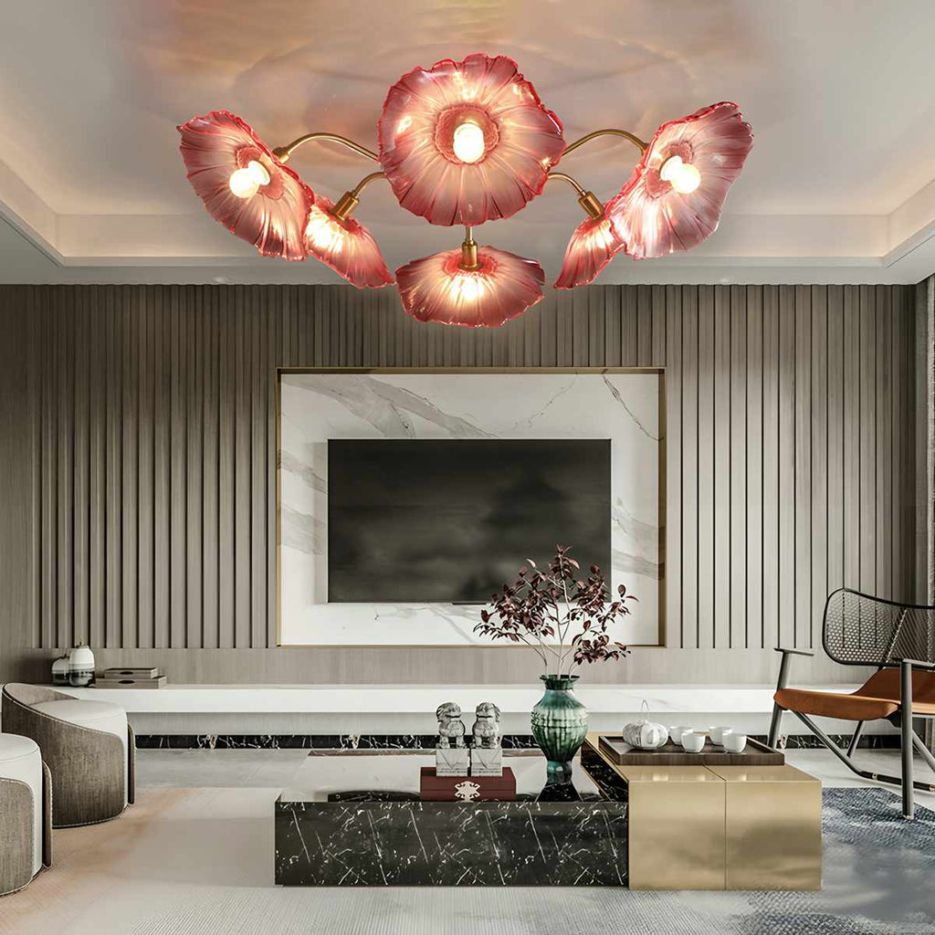 Lámpara de techo con flor de vidrio Blossom con iluminación suave y difusa