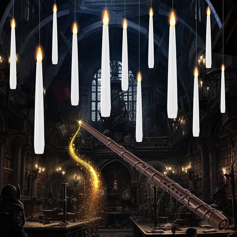Flameless LED Floating Candles With Magic Wand, Warm White Glow