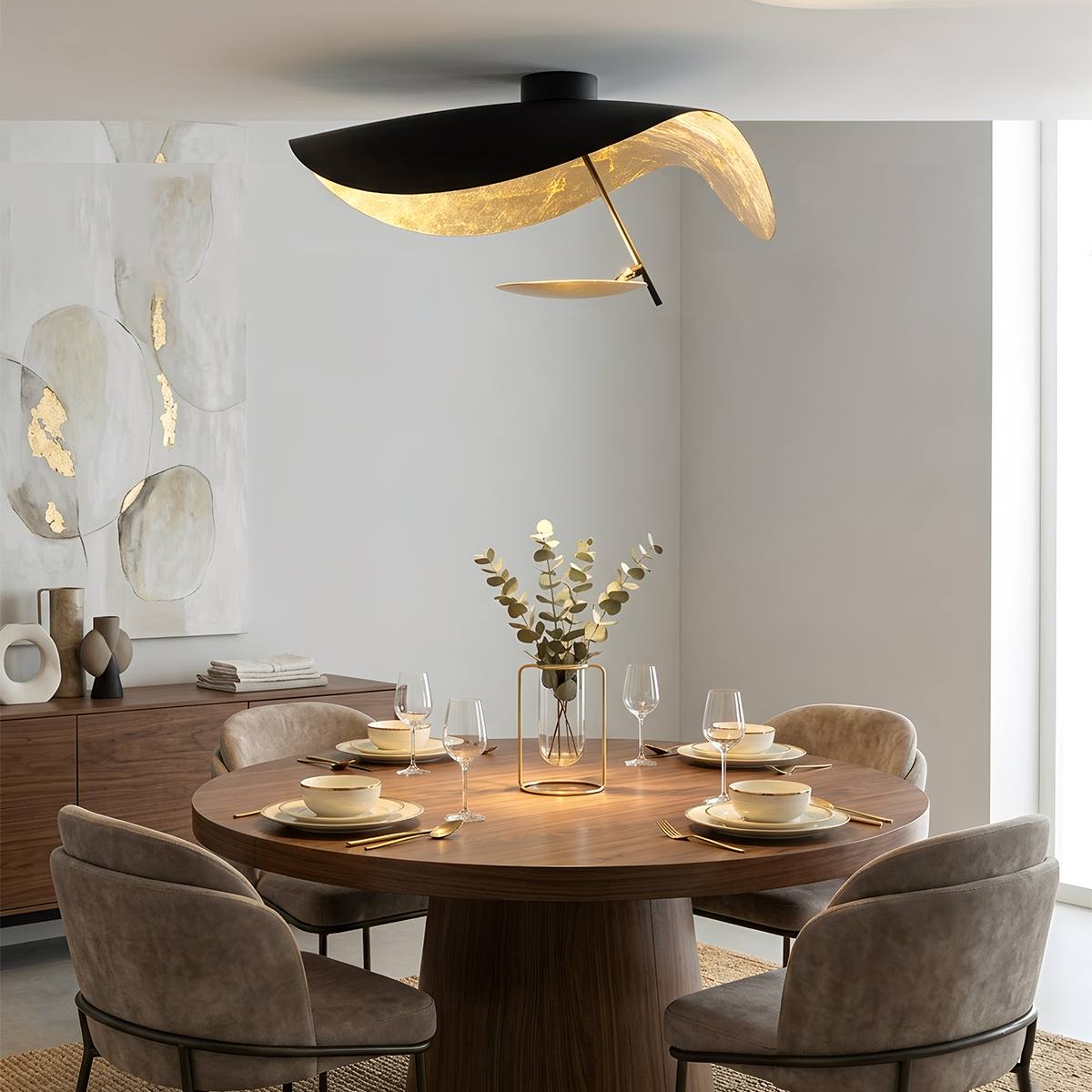 VerdeLeaf orb plafondlamp met reflecterende schijf en metalen kap