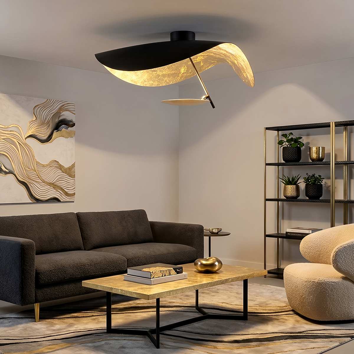 VerdeLeaf orb plafondlamp met reflecterende schijf en metalen kap