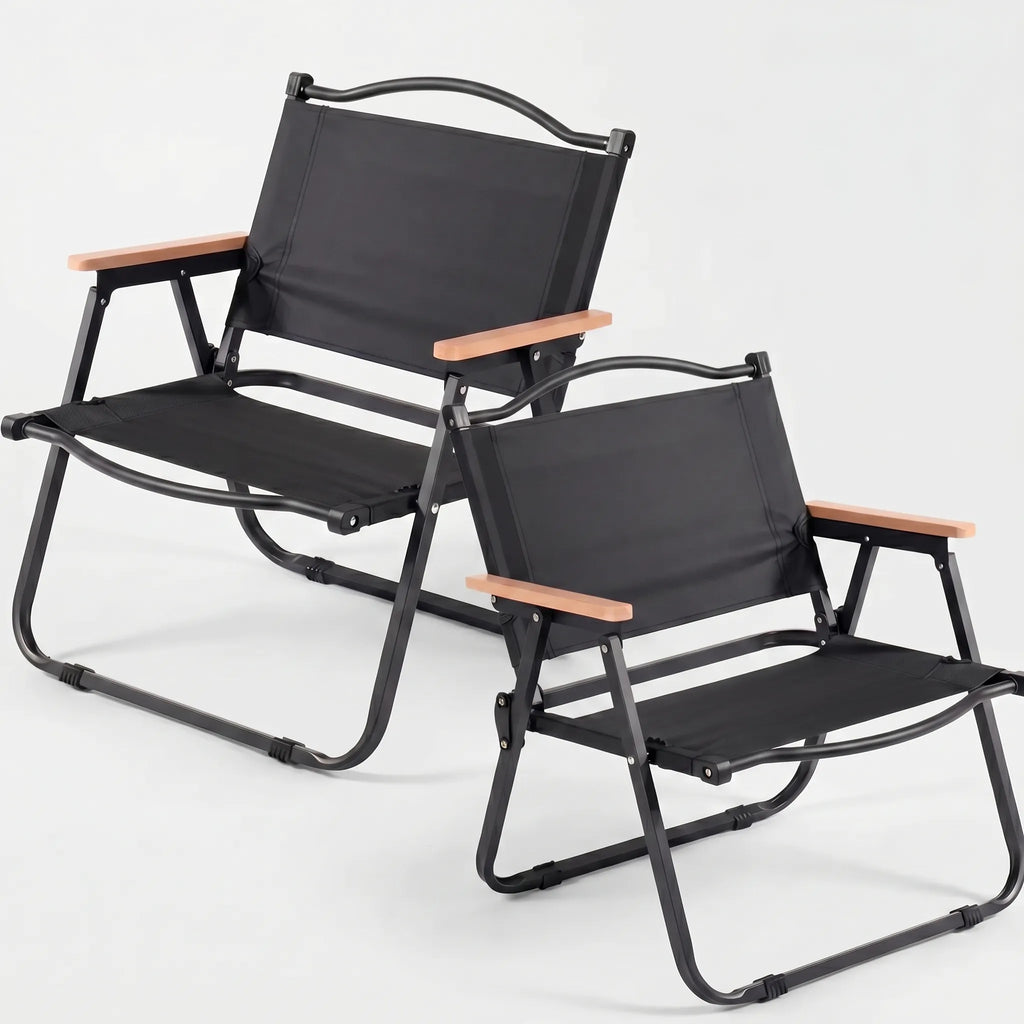 Chaise pliante d’extérieur Veldar, cadre en aluminium avec accoudoirs en bois