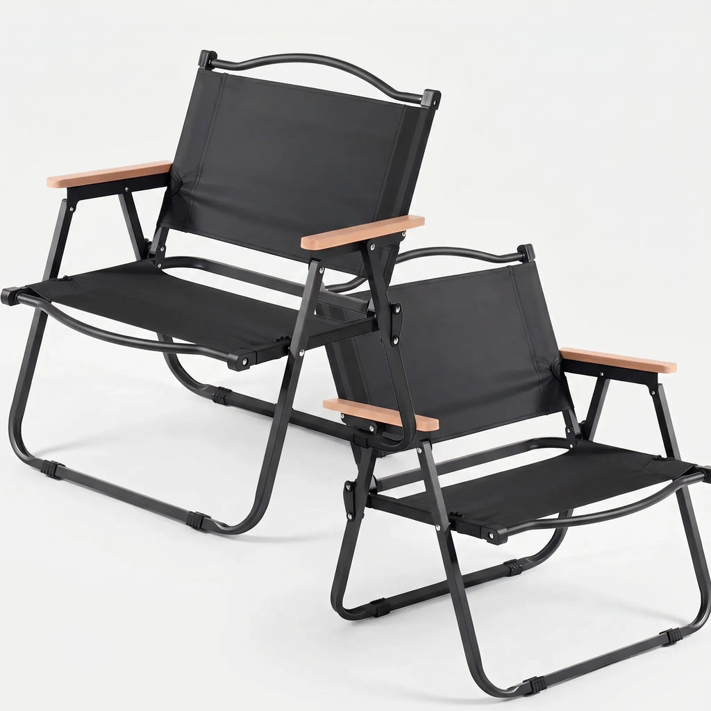 Chaise pliante d’extérieur Veldar, cadre en aluminium avec accoudoirs en bois
