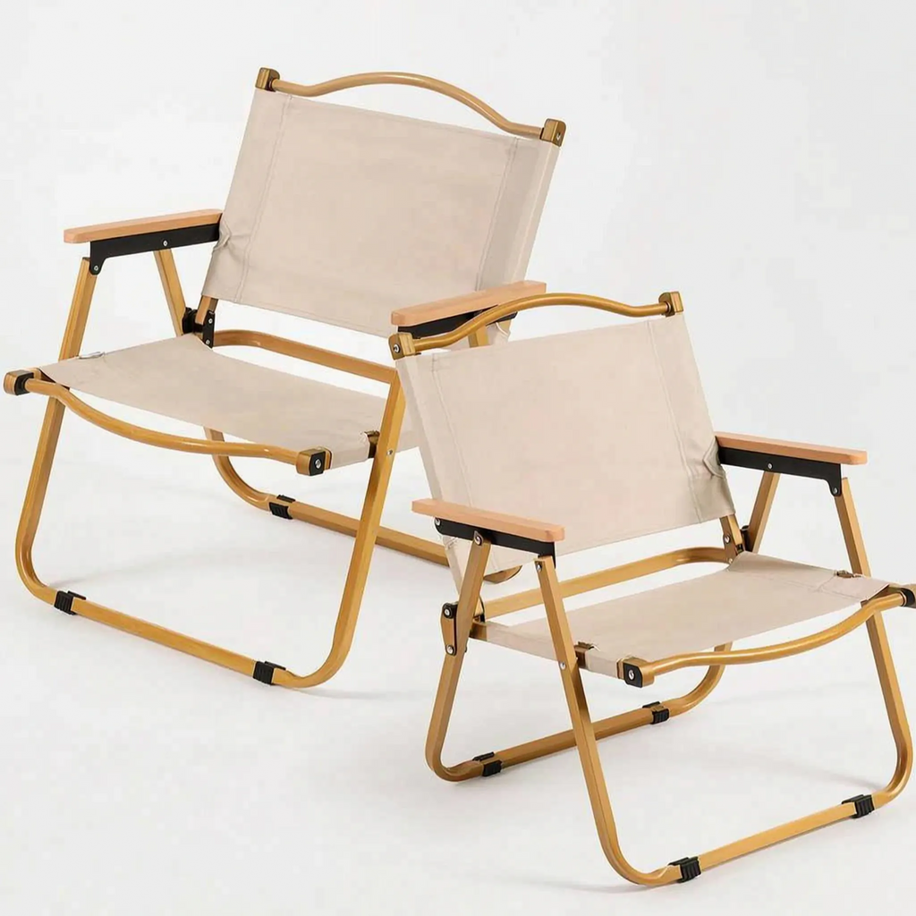 Chaise pliante d’extérieur Veldar, cadre en aluminium avec accoudoirs en bois