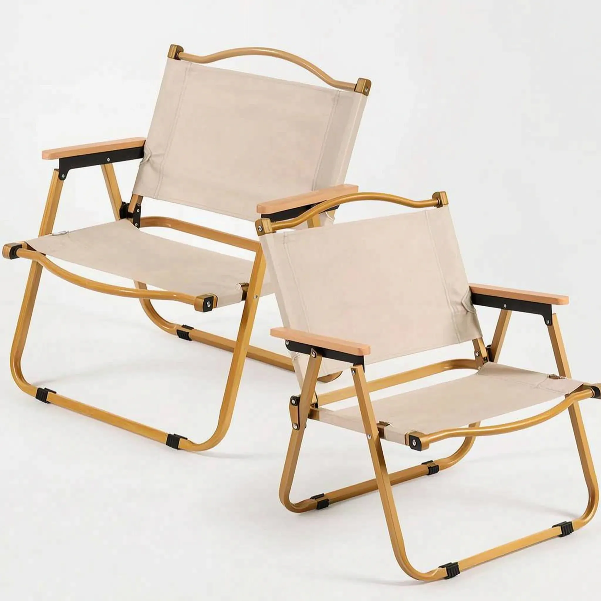 Chaise pliante d’extérieur Veldar, cadre en aluminium avec accoudoirs en bois