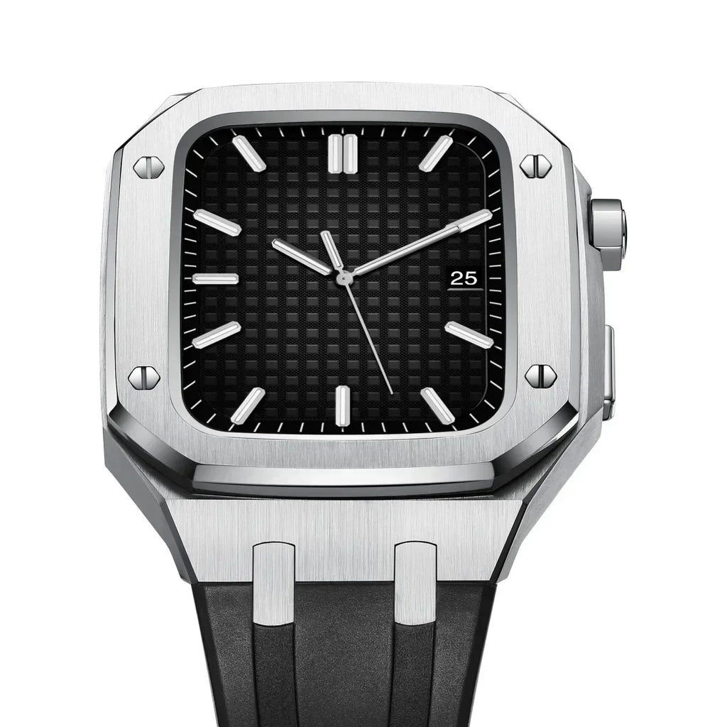 ערכת הסבה לשעון Apple Watch מדגם AP9009 עם רצועת סיליקון ומארז מנירוסטה 316L | Fioriscas