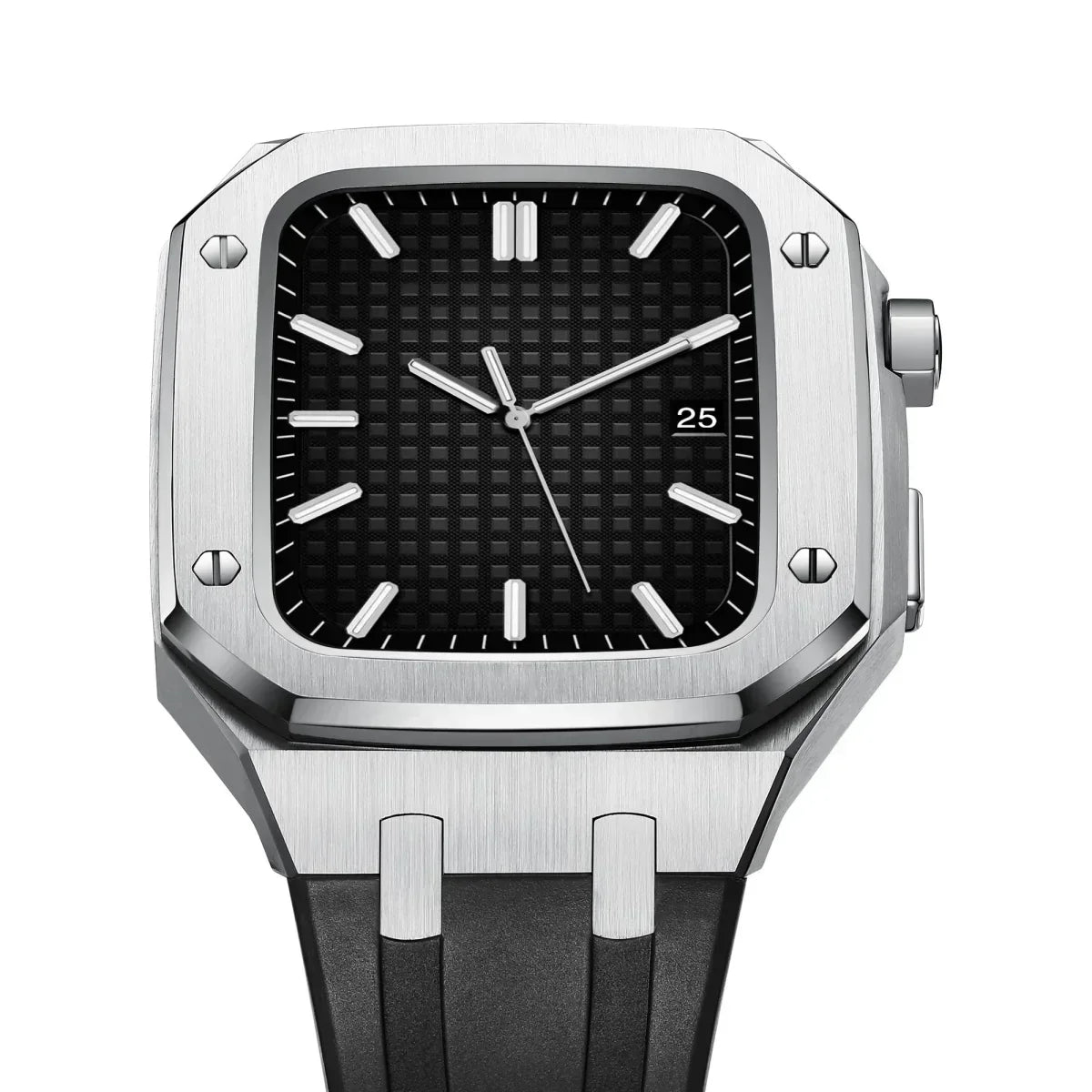 ערכת הסבה לשעון Apple Watch מדגם AP9009 עם רצועת סיליקון ומארז מנירוסטה 316L | Fioriscas