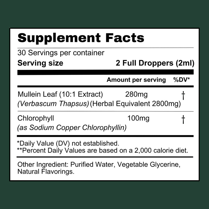Mullein Chlorophyll Lung Support Drops, Daily Respiratory Formula