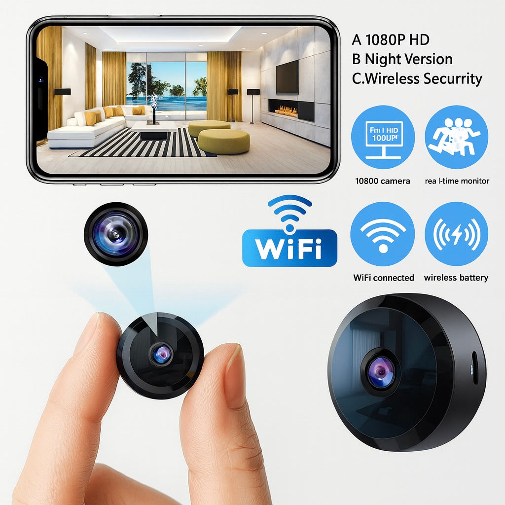 1080P HD、暗視機能、動体検知機能を備えたマグネット式Wi-Fi防犯カメラ - Fioriscas