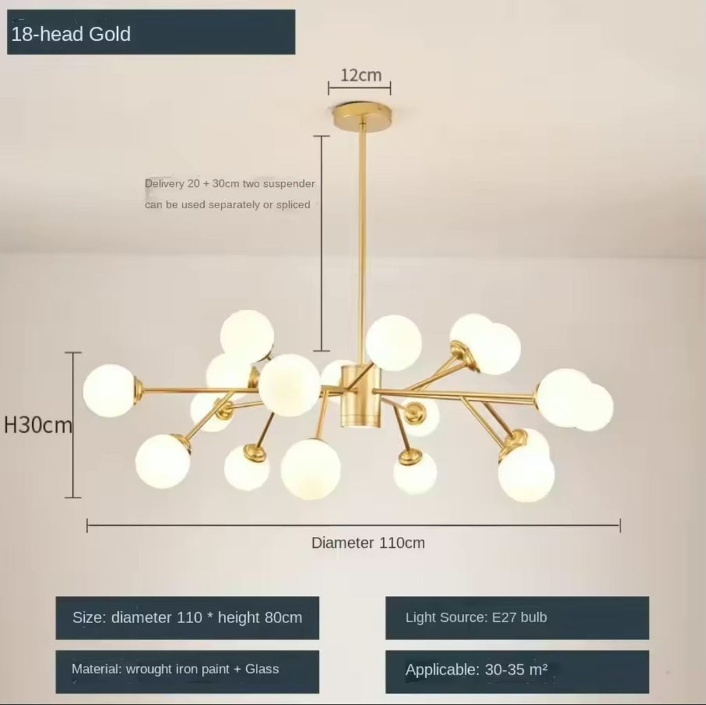 Marlow-bubbelkrona, nordiskt inspirerad taklampa i järn och glas