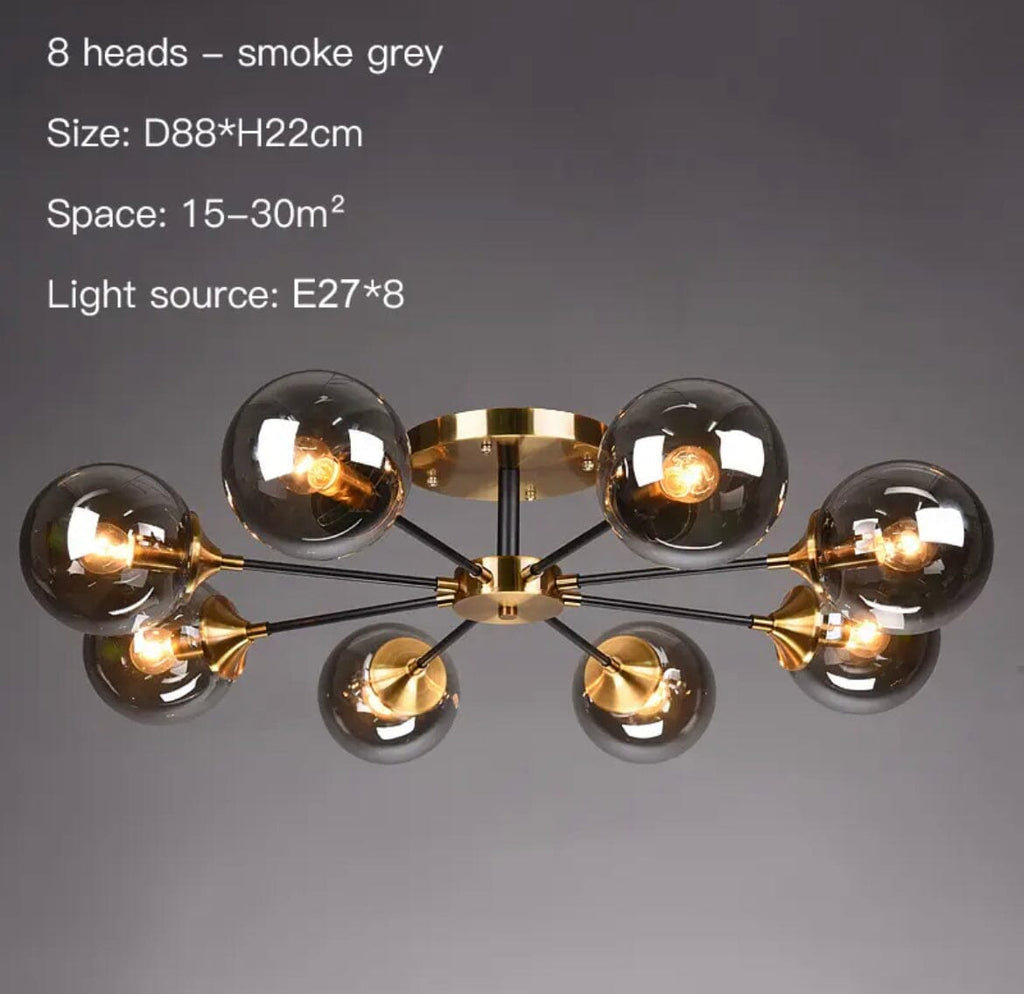 Suspension de plafond à globe en verre, luminaire multiprise en chrome poli