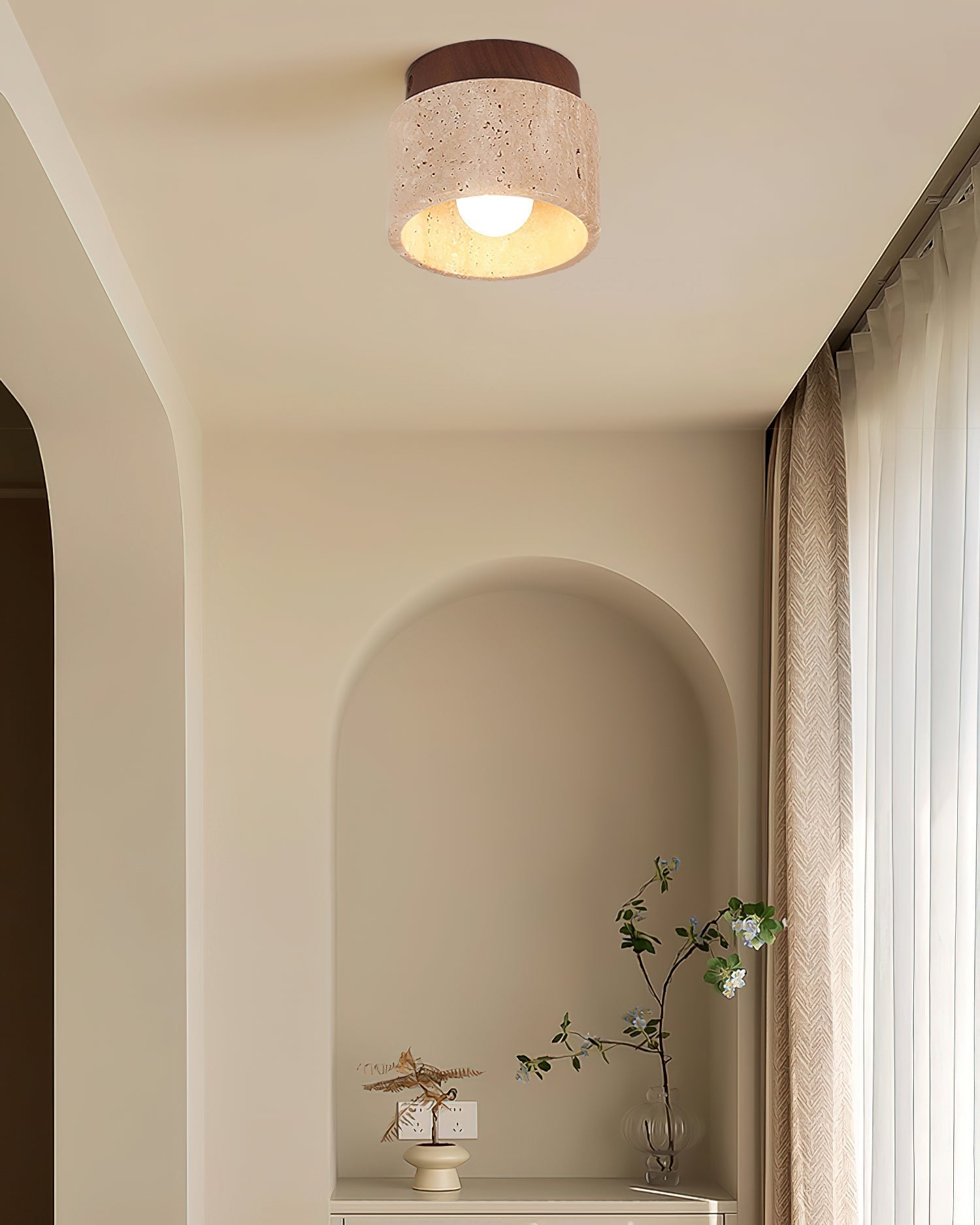 Ritta firkantet & rund loftslampe sort & gul travertin | Fioriscas