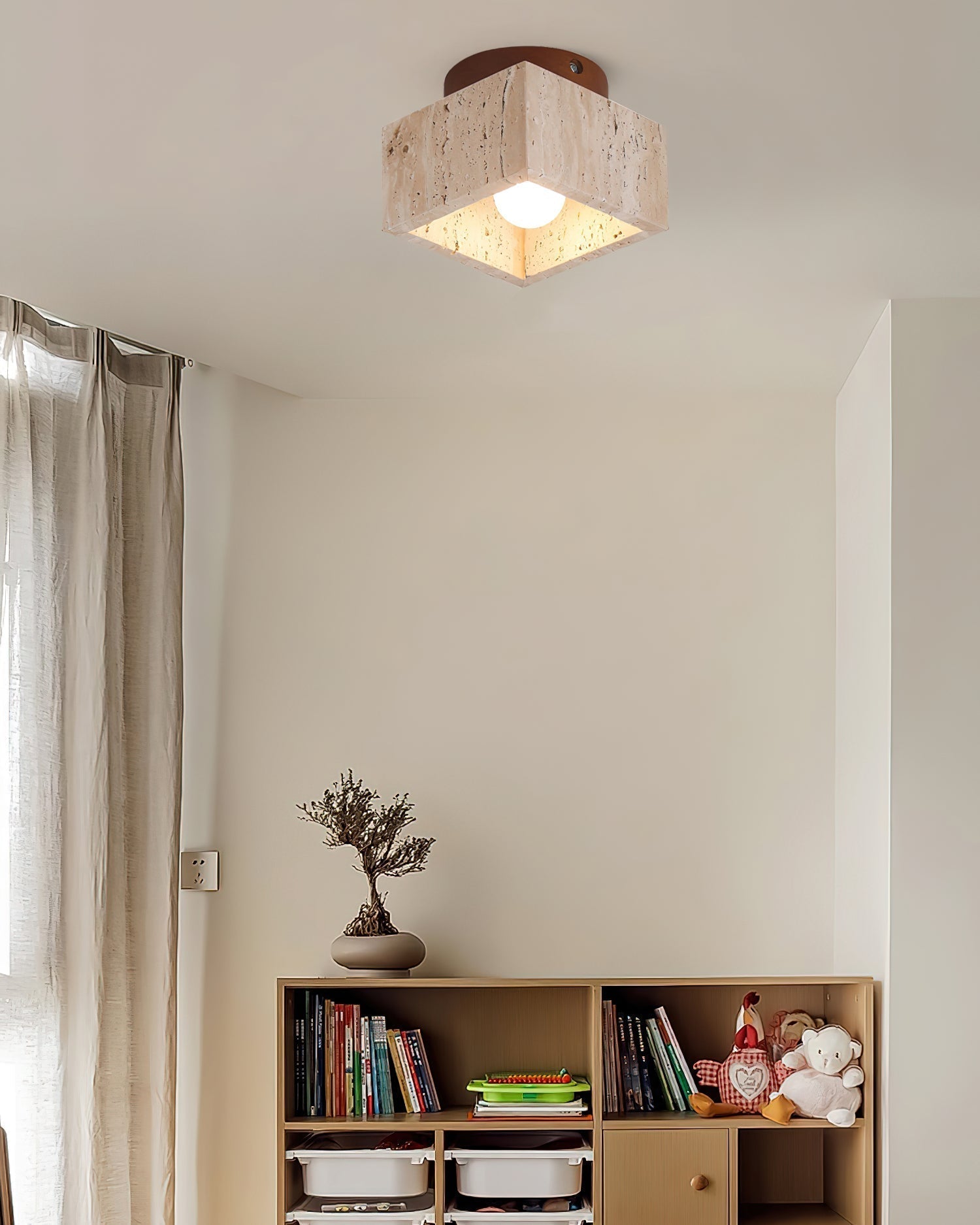 Ritta firkantet & rund loftslampe sort & gul travertin | Fioriscas