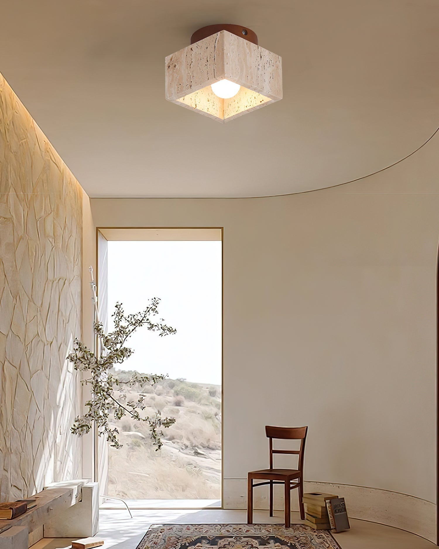 Ritta firkantet & rund loftslampe sort & gul travertin | Fioriscas