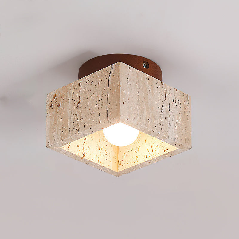 Ritta firkantet & rund loftslampe sort & gul travertin | Fioriscas