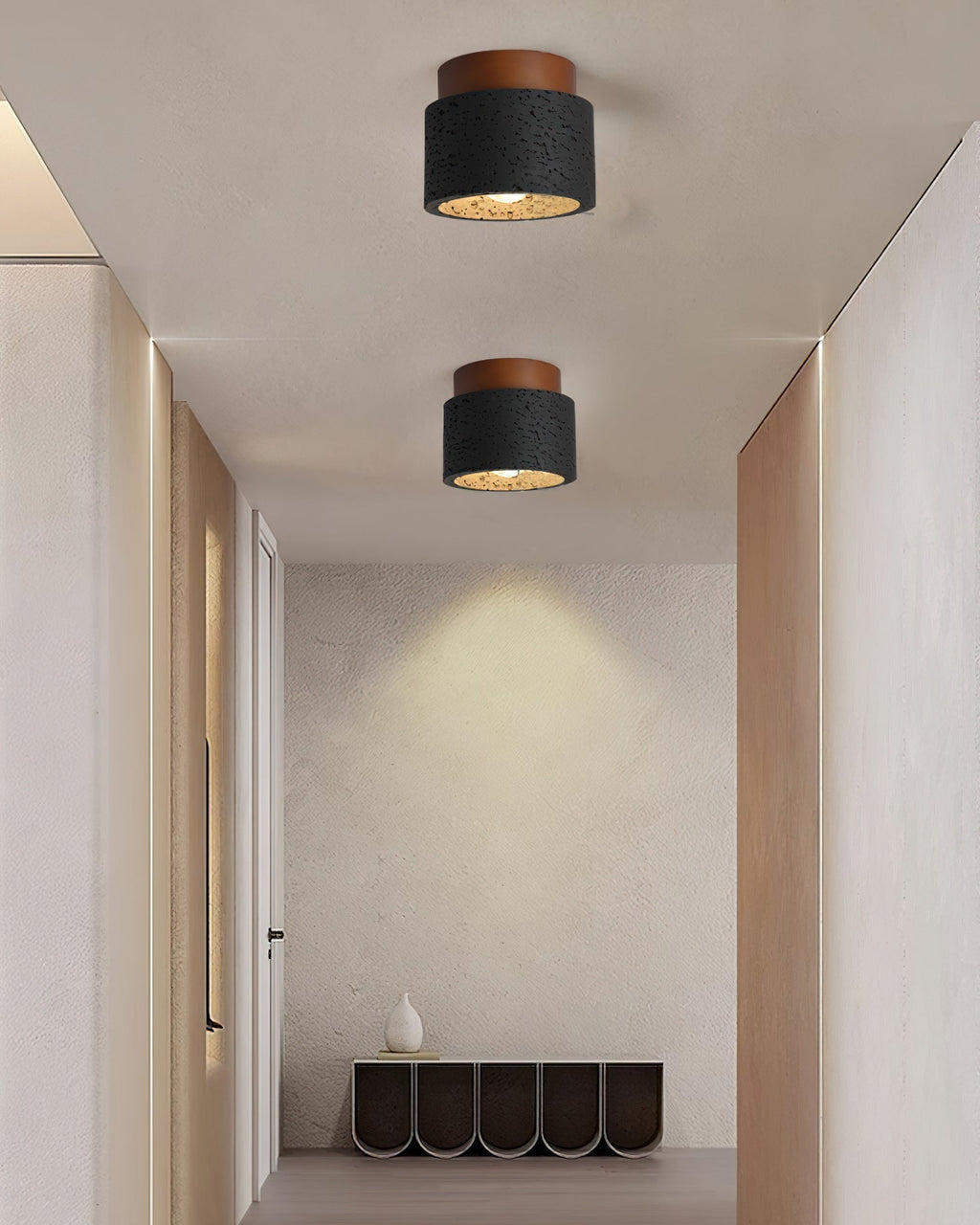 Ritta firkantet & rund loftslampe sort & gul travertin | Fioriscas