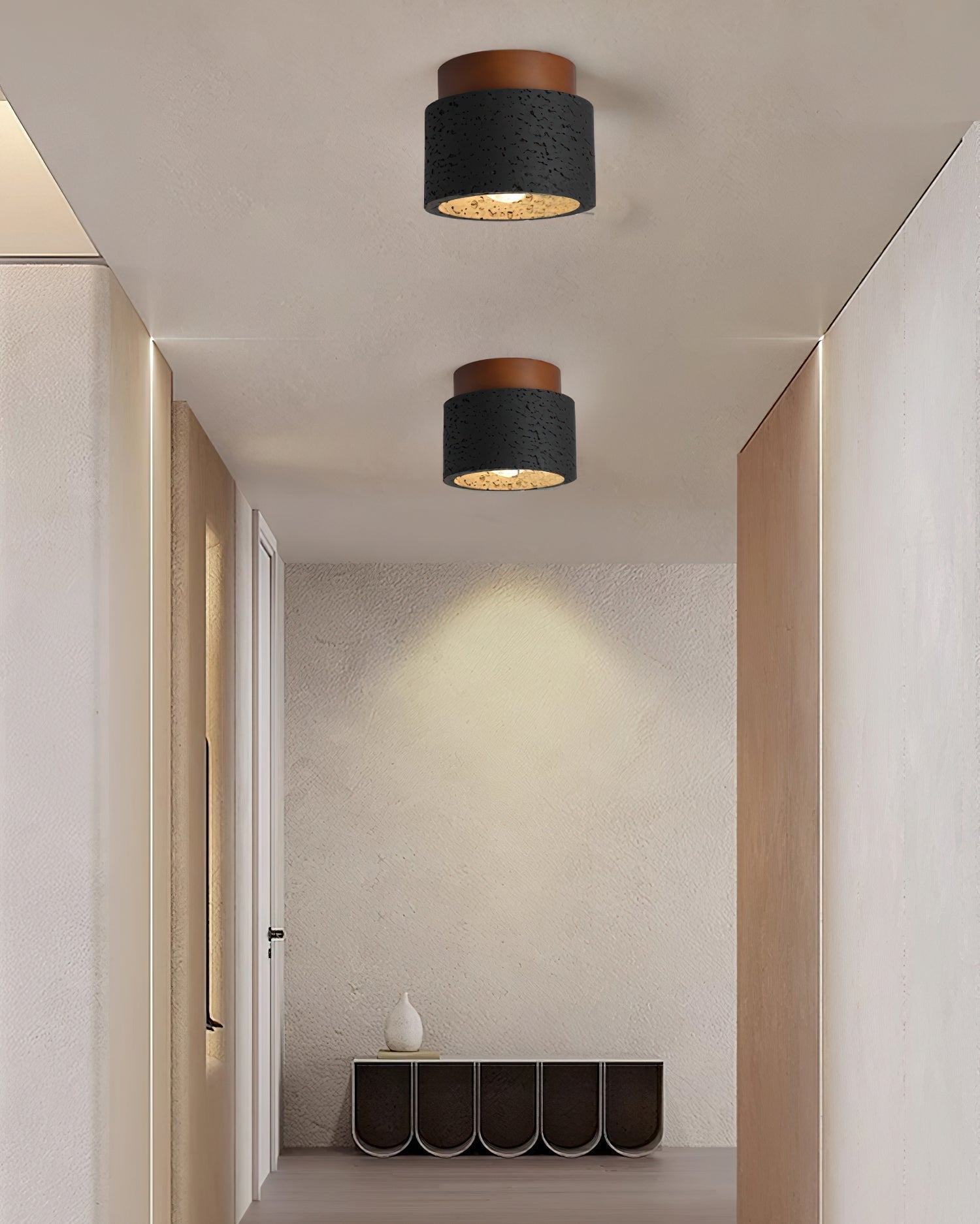 Ritta firkantet & rund loftslampe sort & gul travertin | Fioriscas