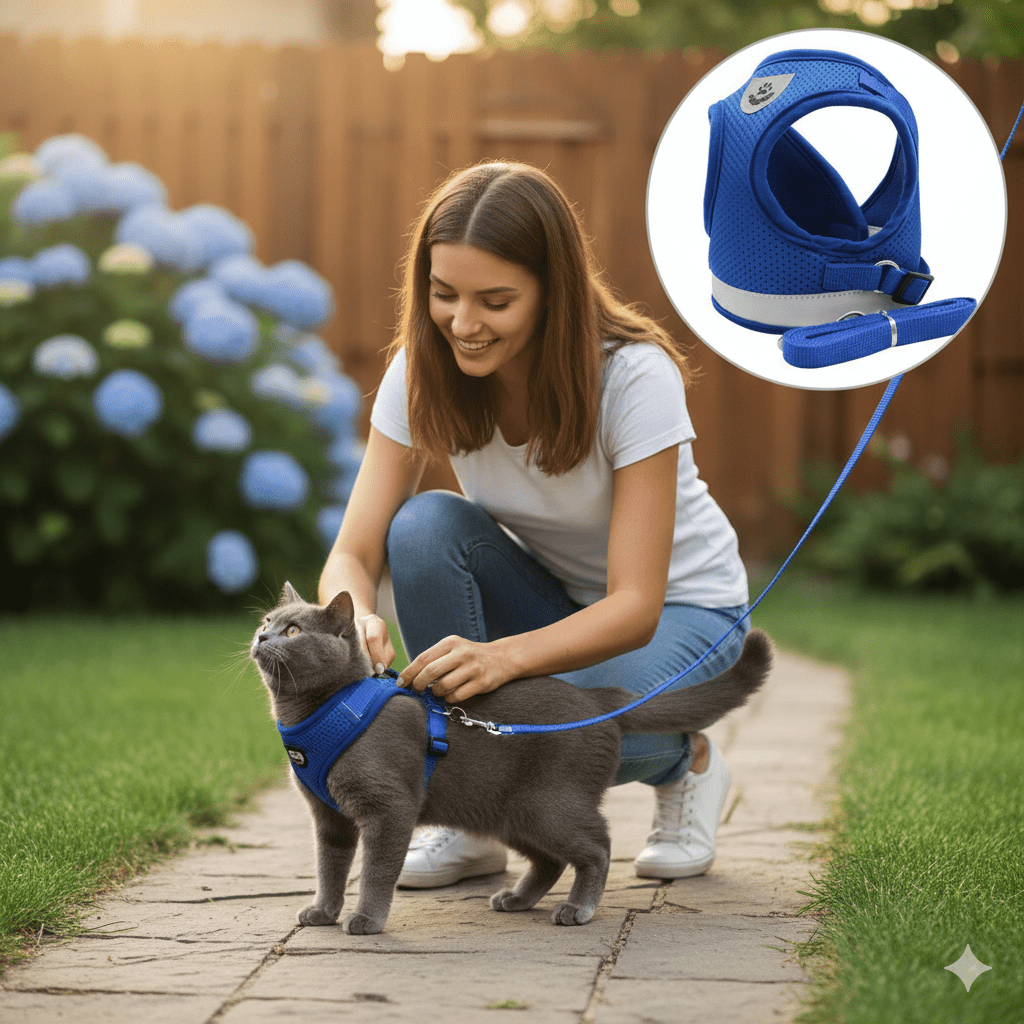 Arnés para gatos a prueba de escapes con detalles reflectantes - Fioriscas