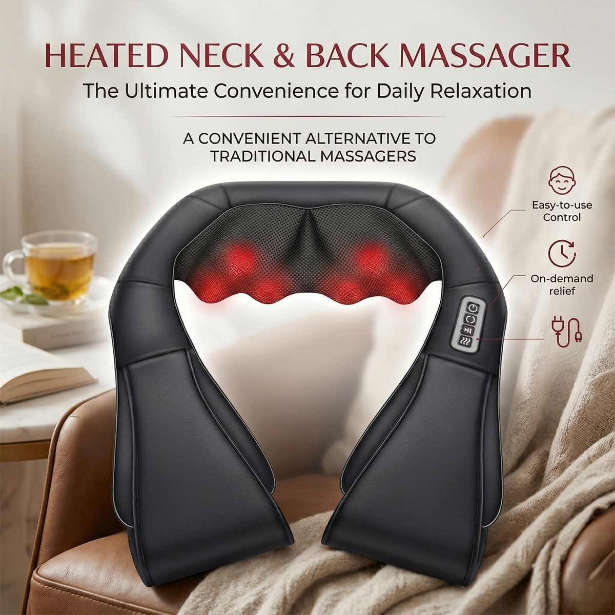 Massageador térmico ThermaRelief para o pescoço e as costas, com massagem profunda | Fioriscas