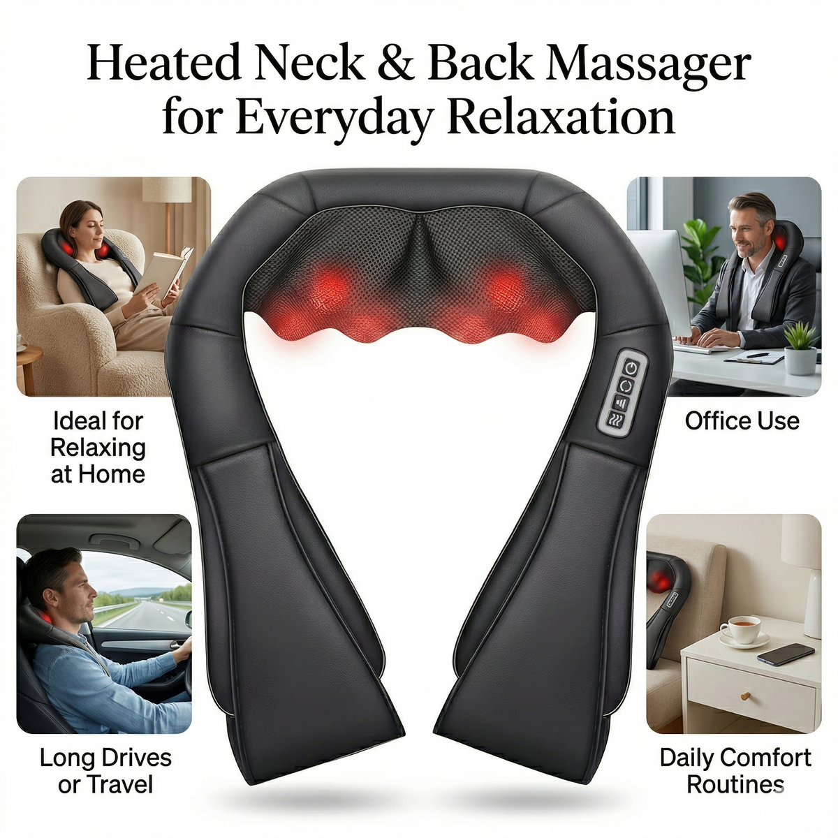 Massageador térmico ThermaRelief para o pescoço e as costas, com massagem profunda | Fioriscas