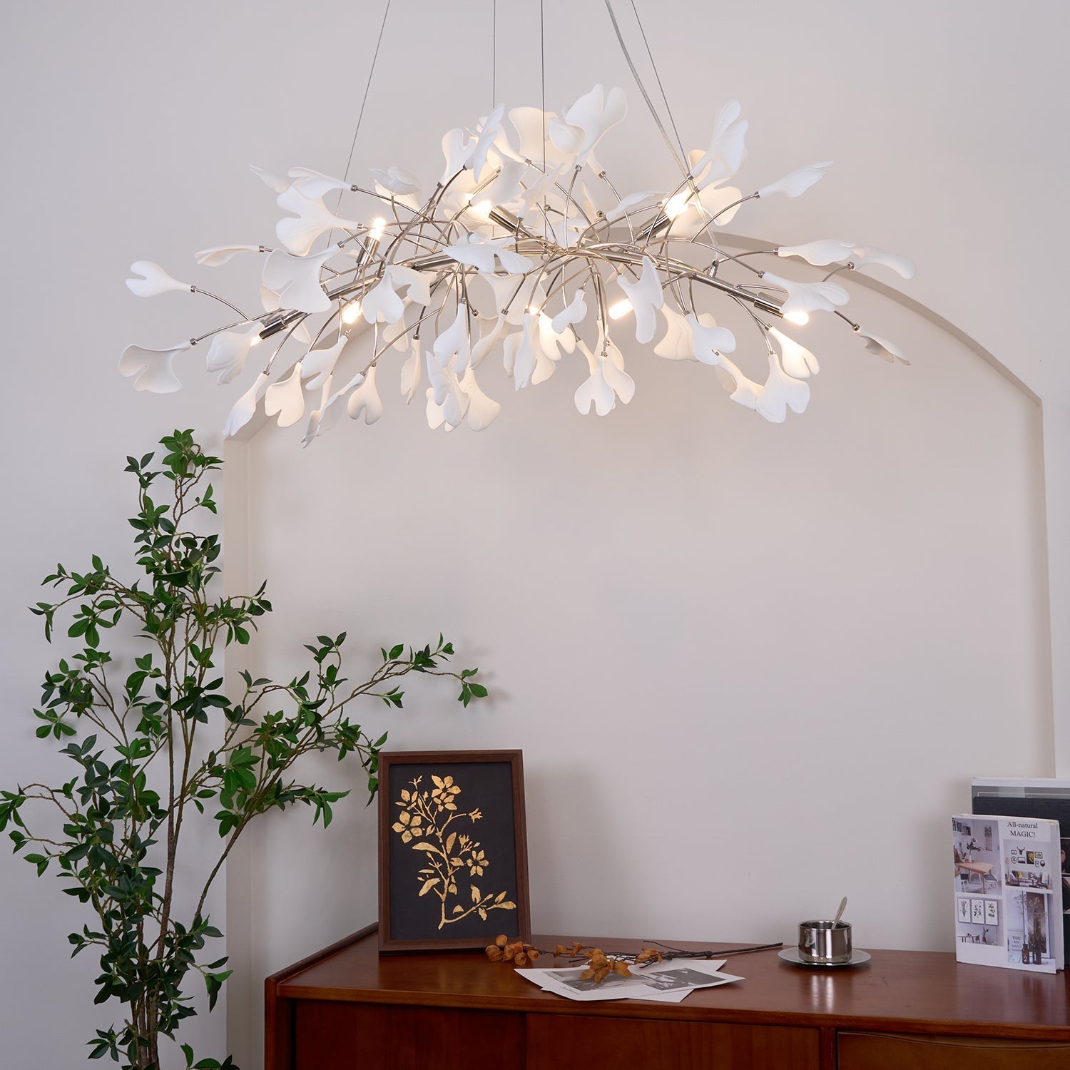 Arux Ginkgo lysekrone art deco bøjet nedad | Fioriscas