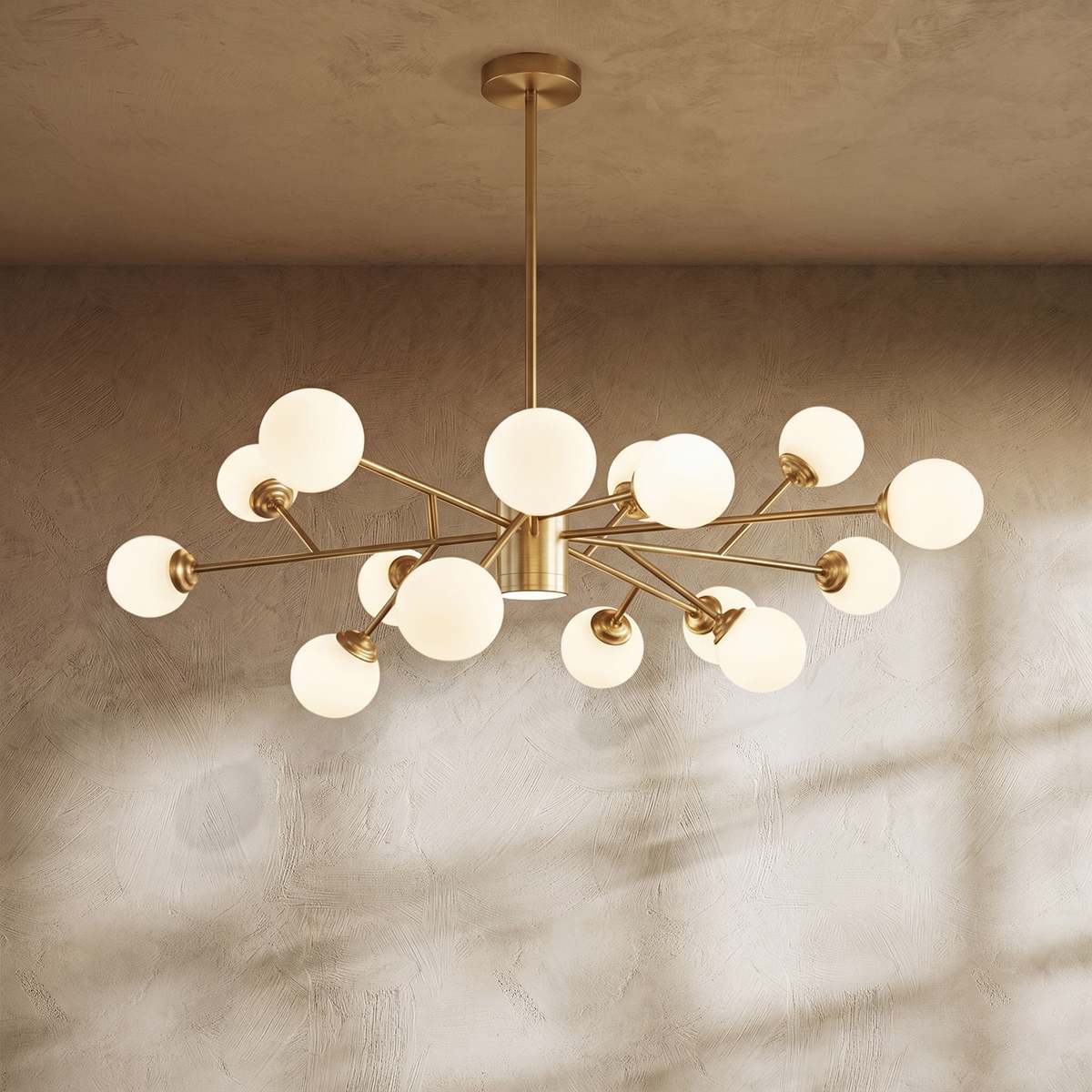 Arcadia Luxe ljuskrona i guld- eller svart aluminiumfinish för mysig atmosfär