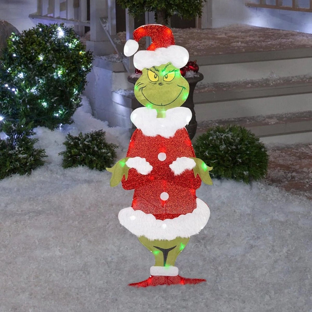 Festlig Grinch-trädgårdsdekoration med LED-belysning för julstämning utomhus - Fioriscas