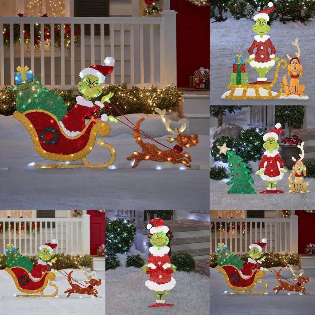 Festlig Grinch-trädgårdsdekoration med LED-belysning för julstämning utomhus - Fioriscas