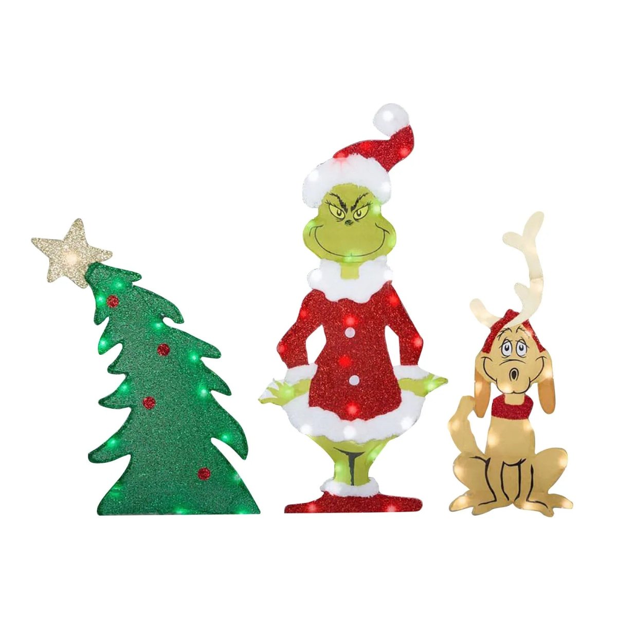 Festlig Grinch-trädgårdsdekoration med LED-belysning för julstämning utomhus - Fioriscas