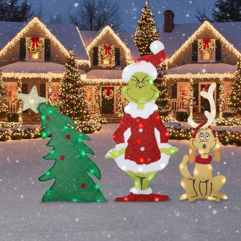 Festlig Grinch-trädgårdsdekoration med LED-belysning för julstämning utomhus - Fioriscas
