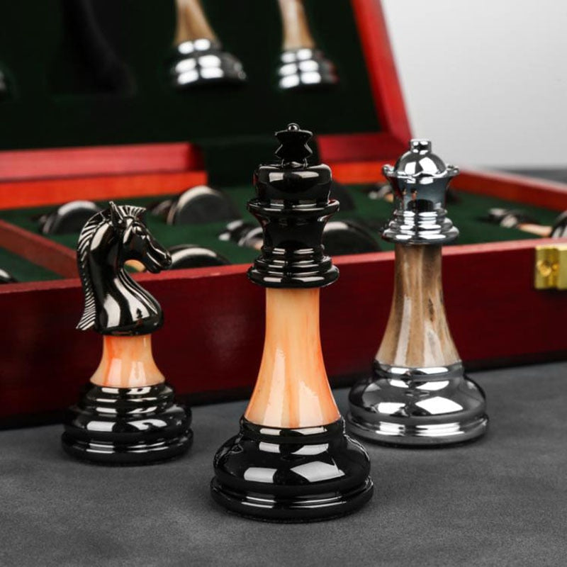 RegalOrion Chess Set, Zinc Alloy Pieces, 17.7-Inch Wooden Board