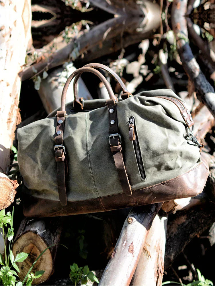 Harborwell Waxed Canvas Weekender Bag With Leather Trim, Four Colors