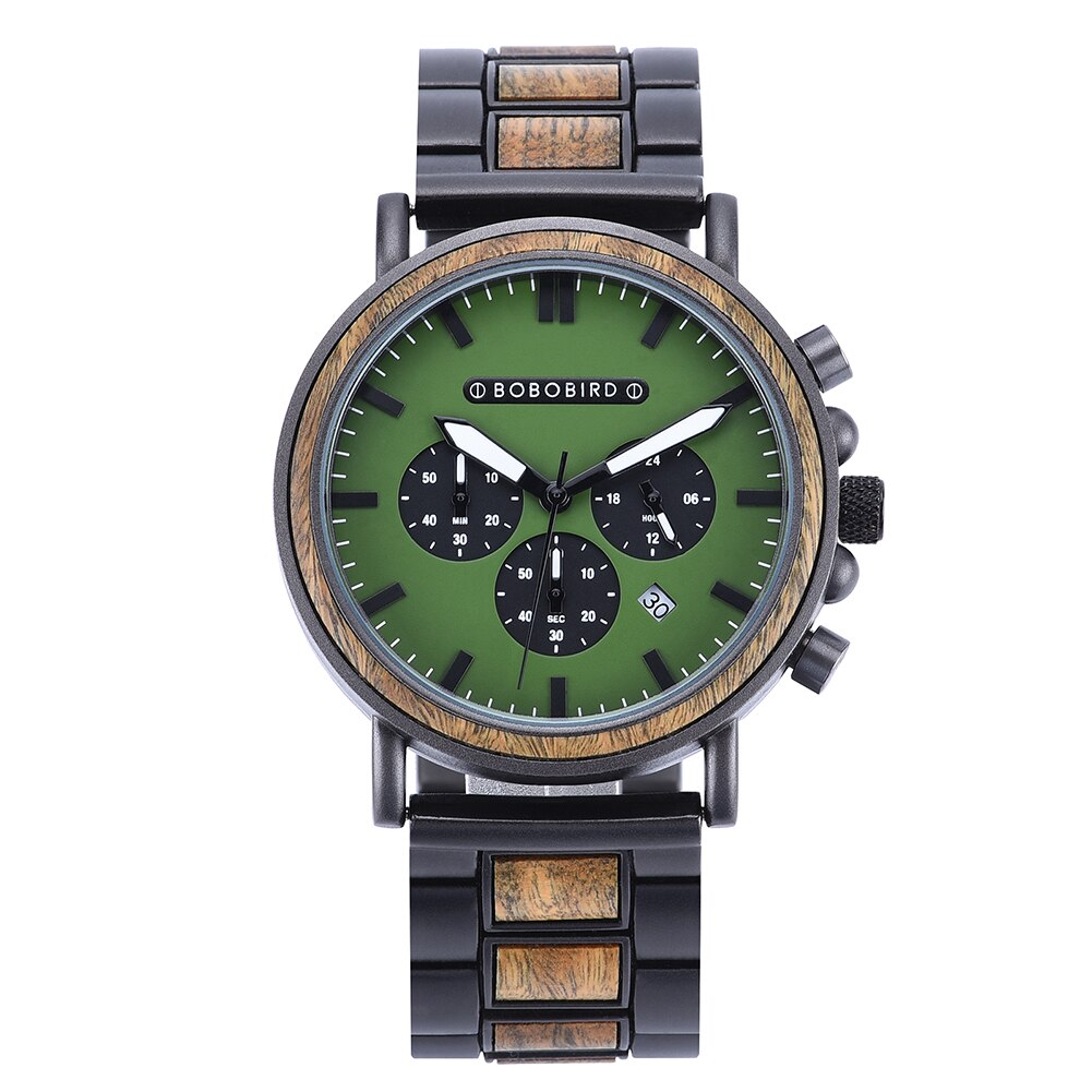 Orologio da uomo in legno TimberLuxe con incisione, resistente all’acqua fino a 3 ATM