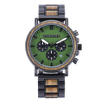 Orologio da uomo in legno TimberLuxe con incisione, resistente all’acqua fino a 3 ATM